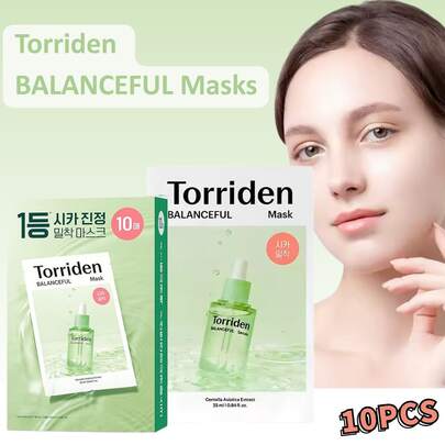 Torriden BALANCEFUL Cica Facial Sheet Masks (10 Sheets) - Gotu Kola Infused Facial Mask For Soothing Calming Balancing And Nourishing
