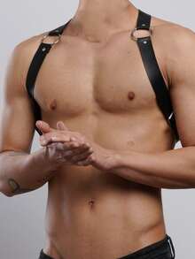 男士PU皮革吊带背带性感男士吊带背带情趣用品男士吊带腰带 - 黑色 - 查看 14