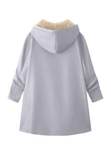 Áo khoác dài dáng rộng, khóa kéo, lót giữ nhiệt, kiểu dáng cổ điển châu Âu & Mỹ, thích hợp mặc đi làm vào mùa đông. - Màu Xám nhạt - Xem 2