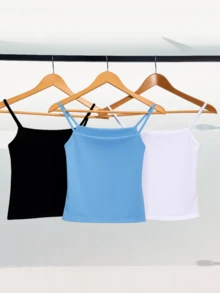 Kit 3 Cropped Women's Tank Top Strappy Basic Summer Suplex - White/Baby Blue/Black - View 1