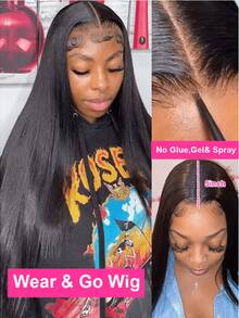 MECRY 8Inch-36 Inches Lace Front Wig 4&4 5&5 13&4 13&6 180 Density Wear And Go Glueless Wigs Human Hair Pre Plucked Pre Cut Straight Transparent Lace Front Wigs Human Hair Wigs Blended Hair Is Made From Human Hair Mixed With Synthetic Fibers And Protein Filaments For Women No Glue Lace Front Closure Ready To Wear Wigs Natural Black - Natural & Black - View 8