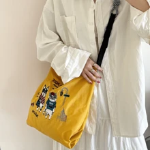 新款女士斜挎包尼龙购物袋猫刺绣轻便手提包折叠收纳适合通勤旅行休闲户外派对节日礼物，大容量手提包，通勤包，女士包