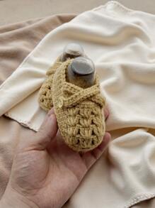 手工针织婴儿腿套、室内学步鞋 - 卡其色 - 查看 2