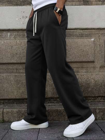 Herrbyxor i enfärgad fleece för höst/vinter, med justerbar dragsko i midjan, lämpliga för gym, maskintvättbara, enfärgad design, bekväm passform, resår i midjan, perfekt present till friluftsentusiaster