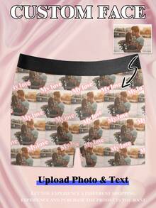 Calzoncillos personalizados para hombres Ropa interior larga personalizada con foto del rostro en ellos, regalos únicos, divertidos y lindos para novio, esposo, él, San Valentín, cumpleaños, aniversario, Navidad, boda, día festivo. Calzoncillos tipo bóxer con estampado de rostro personalizado, regalos novedosos y acogedores para él, novio, esposo, familia, amigos