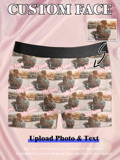 Calzoncillos personalizados para hombres Ropa interior larga personalizada con foto del rostro en ellos, regalos únicos, divertidos y lindos para novio, esposo, él, San Valentín, cumpleaños, aniversario, Navidad, boda, día festivo. Calzoncillos tipo bóxer con estampado de rostro personalizado, regalos novedosos y acogedores para él, novio, esposo, familia, amigos