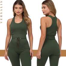 Kit 03 Conjunto Feminino Legging e Top Canelado Alça Grossa Regata Esportivo Fitness Casual Academia Exercicio - Roxo / Cinza / Verde - Visão 5