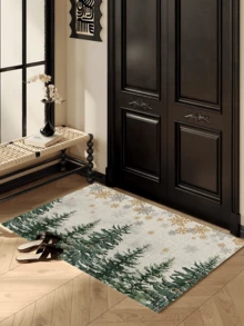 1pc Artistic Christmas Deer & Christmas Tree Velvet Hallway Carpet, Living Room, Dining Room, Study, Bedroom, All Season Carpet, New Arrival, Hot Selling, Machine Washable, Velvet Material, Skin-Friendly Soft, Christmas Gift, Celebration, Party Supplies, Christmas Decoration, Unique Home Decor