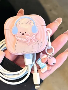 1 件蓝牙耳机盒，粉色卡通狗保护套 + 狗铃铛吊坠，适用于 Pro/Pro2/1/2/3/4 - 粉色 - 查看 7