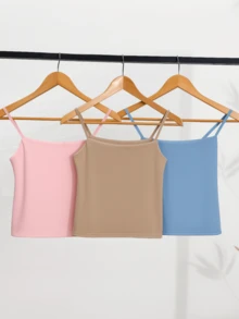 Kit 3 Cropped Women's Tank Top Strappy Basic Summer Suplex - Baby Blue/Baby Pink/Nude - View 1