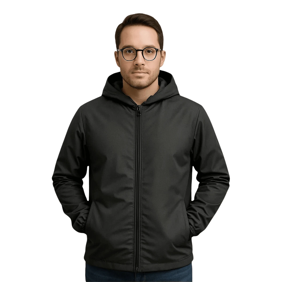 Tactel Men's Hooded Sports Windbreaker Jacket - màu đen - Xem 1