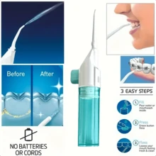 Portable Manual High Pressure Flusher, Dental Scaler, Oral Irrigator. Made Of ABS, High Pressure Pulsed Technology, Button Design, Detachable Nozzle. Ideal For Teeth Cleaning And Oral Care, No Electric Drive Required, Suitable For Home And Travel. Essential For Oral Care | Stylish Dental Floss Cleaner | Portable Design, Water Flosser - Màu xanh nhạt - Xem 3