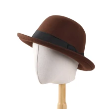 1pc Autumn/Winter New Wool Felt Wide Brim Hat, British Style Jazz Hat, Solid Color Fedora For Men