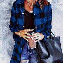 Plus Size Women Casual Plaid Long Sleeve Shirt - Blue - View 4