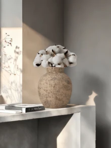 1 pieza Jarrón de cerámica japonés de estilo Wabi Sabi, de forma redonda y vientre estrecho, adecuado para decoración de arte en el hogar, decoración de sala de estar, arreglo floral de escritorio, decoración de entrada, decoración del hogar, decoración de habitación, jarrón de flores, jarrón de vidrio