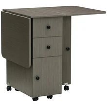 HOMCOM Tavolo a Ribalta per 6 Persone max con 2 Cassetti, Armadietto e Ripiano Posteriore, Tavolo Pieghevole in Truciolato, 120x60x76.5 cm - Grigio - Visualizzare 3
