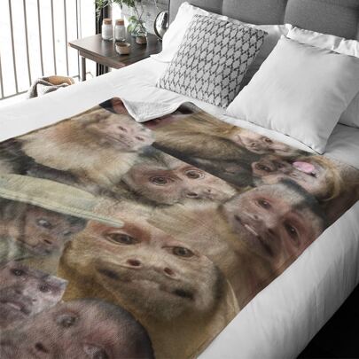 INESTAMPABLE Cobija Frazada Chango Mono Collage Peluche Suave 1.5x1m, frazada collage de changos o monos, tela tipo peluche suave 1.5x1m