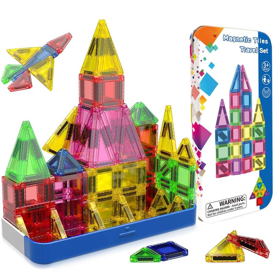 26/42 Ensemble de blocs de construction magnétiques mini portables, boîte en métal, ensemble de blocs magnétiques de voyage, compact et pratique, couleurs vives et designs amusants, meilleur cadeau d'anniversaire/Noël pour les garçons et les filles - Multicolore - Voir 1