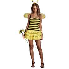 Women Halloween Insect Costumes Cute Bee Ladybug Dress And Wings Headband Set For Christmas Cosplay Party Outfits - 黃色 - 查看 1