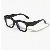 1 件女士方形无度数眼镜，百搭复古简约风格 - 黑框白片 - 查看 2