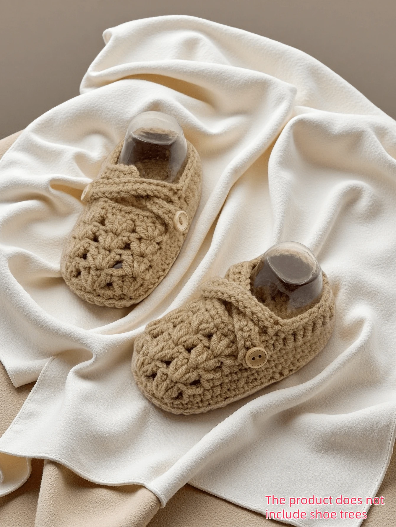 手工针织婴儿腿套、室内学步鞋 - 卡其色 - 查看 1