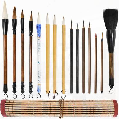16 Pcs Sumi Brushes With Bamboo Holder, Japanese Watercolor Painting Brushes For Beginners