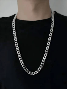 1 件 2025 新款不锈钢简约链项链，百搭嘻哈风格，适合男士 - 銀色 - 查看 2