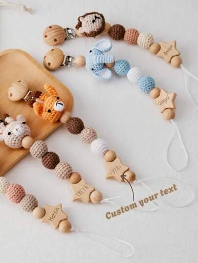 1 Personalized Pacifier Clip Custom Youth Pacifier Clip DIY Custom Name Mouth Clip Mouth Chain - Friend Gift/Comfort Gift/Wooden Chain Gift/Holiday Gift/Birthday Gift/New Year Gift, First Gift, Super Cute, Utilitarian Chic