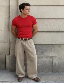 Men's Casual T-Shirt Slim Fit Basic Social Fashion - Red - View 3