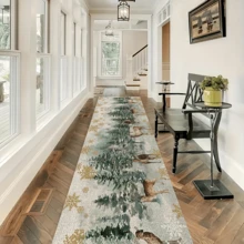 1pc Artistic Christmas Deer & Christmas Tree Velvet Hallway Carpet, Living Room, Dining Room, Study, Bedroom, All Season Carpet, New Arrival, Hot Selling, Machine Washable, Velvet Material, Skin-Friendly Soft, Christmas Gift, Celebration, Party Supplies, Christmas Decoration, Unique Home Decor