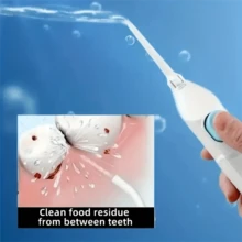 Portable Manual High Pressure Flusher, Dental Scaler, Oral Irrigator. Made Of ABS, High Pressure Pulsed Technology, Button Design, Detachable Nozzle. Ideal For Teeth Cleaning And Oral Care, No Electric Drive Required, Suitable For Home And Travel. Essential For Oral Care | Stylish Dental Floss Cleaner | Portable Design, Water Flosser - Màu xanh nhạt - Xem 6
