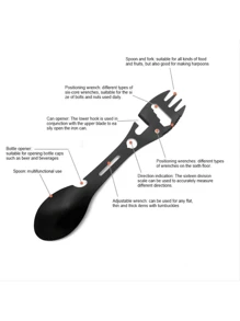 10合1多功能戶外野營求生叉湯匙廚房工具扳手瓶開器勺子 - 黑色 - 查看 5