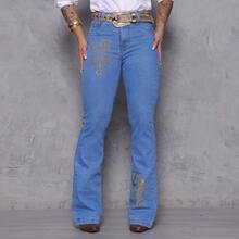 Women's Country Jeans Embroidered Flare Western Rodeio Muladeira With Elastane - Bordado ligero acampanado - Ver 2