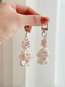 1 件可爱植绒熊手机挂饰、少女蝴蝶结卡通动物包包吊坠配饰、钥匙扣 - 彩色 - 查看 5