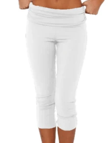 Fold Over Capri Leggings For Women Knee Length Gym Yoga Crop Pants Stretch Low Rise Athletic Bottoms