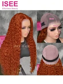 ISEE 红棕色 Wear Go 蕾丝前假发，预先拔毛和修剪，水波纹假发，6x4 透明蕾丝，180% 密度，彩色封闭式帽假发，真人发，16-28 英寸，女士款 - S33 - 查看 4