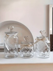 وعاء زجاجي شفاف محكم الإغلاق بغطاء على شكل قلب - زجاجة أمنيات زخرفية، مجموعة الصلاة والكواكب، وعاء تخزين متعدد الاستخدامات قابل لإعادة الاستخدام بشكل دائري للمجوهرات والوجبات الخفيفة وما إلى ذلك، مصنوع من الزجاج، مع غطاء قابل للطي محكم الإغلاق، آمن للغسل في غسالة الأطباق، وعاء زجاجي زخرفي بغطاء على شكل قلب، محكم الإغلاق