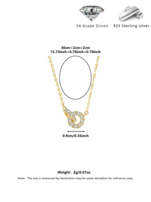 S925 Sterling Silver Double Ring Necklace Gold Plated With CZ Stones, Lightweight Minimalist Chain For Academy Style & Travel Photos, Gift For Her Teen Girls - 金色 - 查看 8