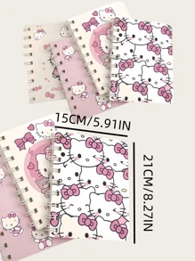 Sanrio A5/A7 - 4 Stück/3 Stück/2 Stück/1 Stück - 11,5 cm * 9 cm Sanrio - Hello Kitty süßes Spiralbuch - A7 Notizbuch - geeignet für mobiles Bürowork, Büro, Studentengeschenke