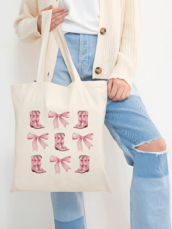 Western Cowboy And Sweet Mixed Style Shopping Bag, Tote Bag, Canvas Shoulder Bag Handbag,Personalized Tote Bag For Girls, Large Capacity And Lightweight Storage Bag, Gift Packaging Bag, Laundry Bag, School Use, Book And Notebook Storage Bag, Snack Bag, Gift Storage Bag, Daily Necessities Storage Bag, Travel Supplies Storage Bag, Gift For Sisters And Besties