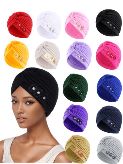 قطعتان من الشريط الرأس المرن بزهرة من الراين ذات لون أحادي كاجوال رجعي للنساء، إكسسوار قبعة البطيخ متعدد الاستخدامات