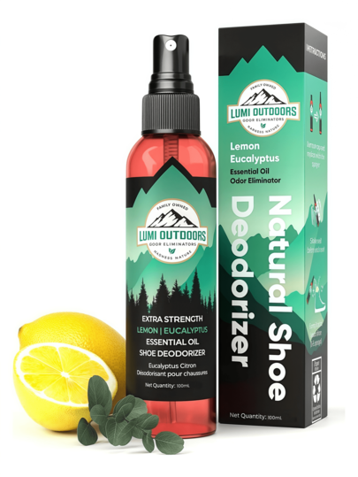 Shoe Deodorizer & Foot Odor Elimination Spray - Shoe Spray For Smelly Shoes - Extra Strength - Eucalyptus Lemongrass