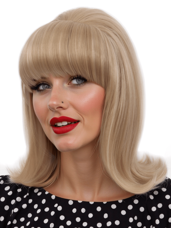 14英寸/35厘米复古卷刘海假发，合成纤维假发，复古风格假发，适合日常、派对、角色扮演、万圣节、圣诞节等场合。