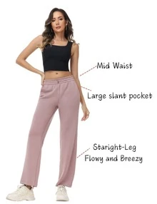 2 Pcs Set Women's Soft Rayon Sweatpants Lightweight Breathable Workout Trousers With Adjustable Shockcord - 彩色 - 查看 2