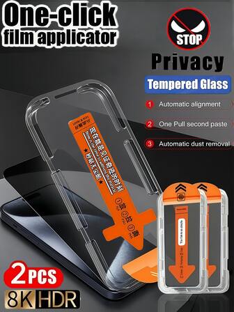 2Pcs Clean Room Privacy Anti Spy Prevention Screen Protector Tempered Glass Film Compatible With IPhone 17/Compatible With Samsung Galaxy/Compatible With Xiaomi/Compatible With Huawei/Honor/Redmi 15C Complete Set Of Film Protector, Full Screen Tempered Glass Film, One Click Dust-Free Installation, Automatic Alignment [Fingerprint Unlocking Not Supported]