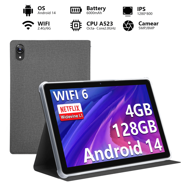 Qetupa 10.1インチ Android 14タブレットPC、4GB RAM+128GB