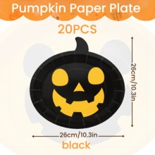 Halloween Kürbis Pappteller für Tischpartys und Feiern, 26cm/10,3 Zoll Einweg Kürbis-förmige orange/schwarze dekorative Geschirr Dessert- und Dinnerplatten für Familienfeiern, Geburtstagsfeste, Hochzeiten, Picknicks, BBQ