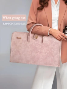 Laptop Protective Case Made Of Pink Pu Material Is Suitable For 15.6/16 Inch Laptops It Can Be Opened And Closed Immediately And The Handbag Can Be Easily Removed,Leather Laptop Sleeve Case HandBag,Soft PU Leather Laptop Case, Leather Laptop Case Water-Resistant Briefcase ,Laptop Sleeve Case With Handle Minimalist PU Protective Bag For Notebook Portable Travel Tote For Business Office College Stylish Accessory For Teachers And Professionals - 彩色 - 查看 8