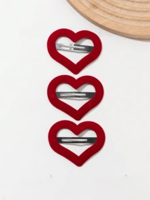 3个/套 红色心形发夹，适合作为情人节礼物送给女朋友，爪夹，发爪，发夹，发卡，发饰，新年魅力，头部饰品，发卡 - 紅色 - 查看 2