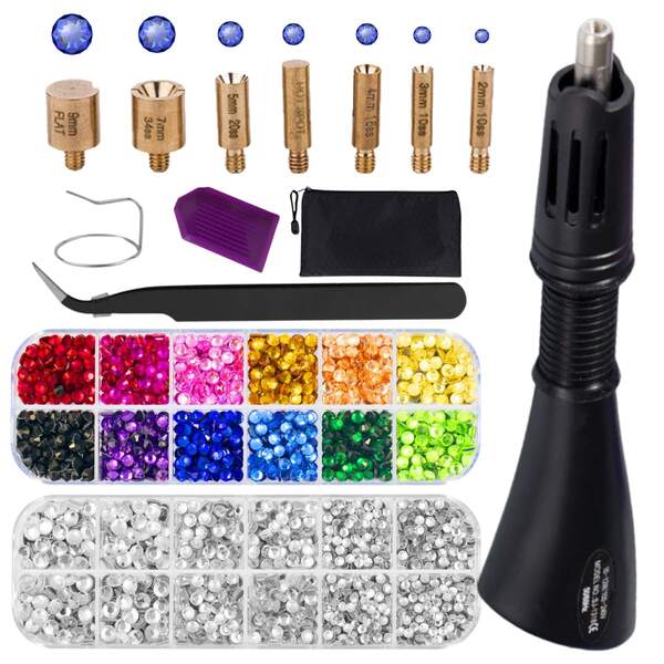 Hotfix Rhinestones Applicator Kit, Bedazzler Kit With Rhinestones, Hot Fix Rhinestone Setter Tool Kit, Heat Fixed Machine Gun Set For Clothes Fabric Clothing Wood Cardstock Leather